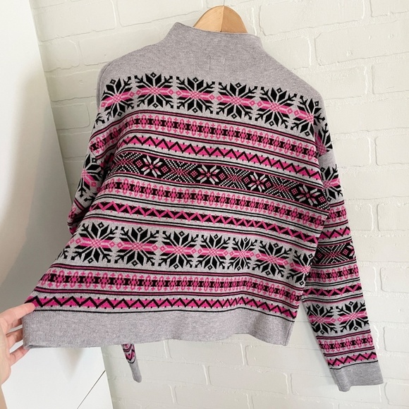 Revolve x Joie Knit Sweater Fair Isle Designer Gray Pink Black High mock neck L - Picture 10 of 10